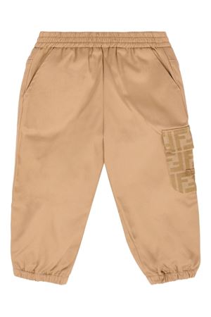 pantalone in cotone beige FENDI KIDS | BMF261AS5YF0QU5